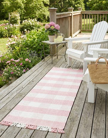 Pink Easy-Clean Eco Plaid Washable Indoor / Outdoor Runner Rug