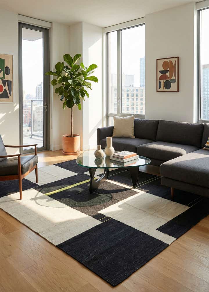 6' x 7' 5 Hand Woven Kilim Modern Wool Square Rug