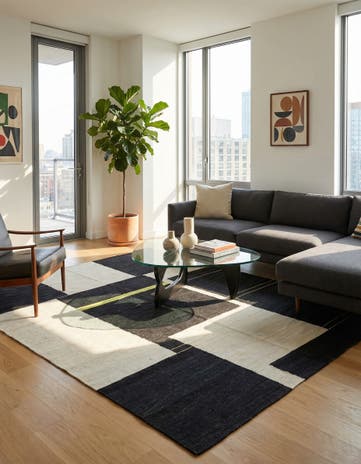 6' x 7' 5 Hand Woven Kilim Modern Wool Square Rug
