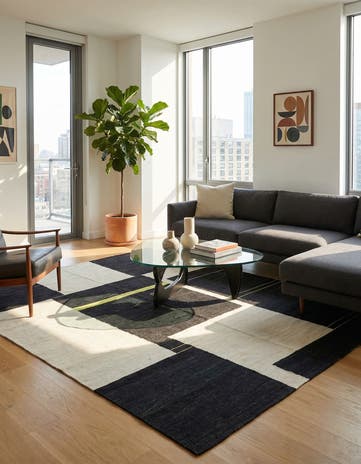 6' x 7' 5 Hand Woven Kilim Modern Wool Square Rug
