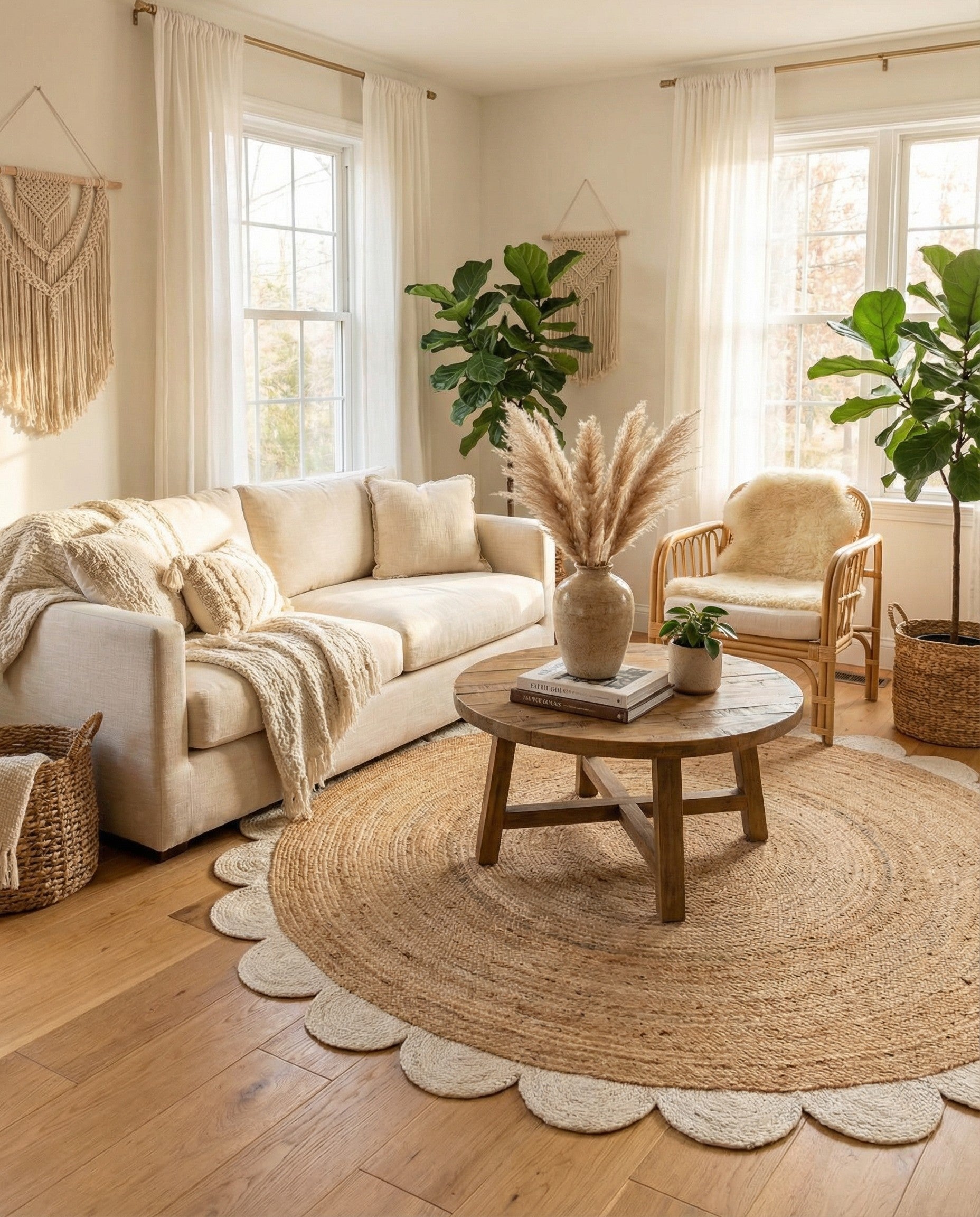 6' 1 x 6' 1  Hand Scallop Braided Jute Round Rug