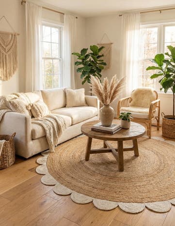 Natural and Ivory Handmade Scallop Braided Jute Round Rug