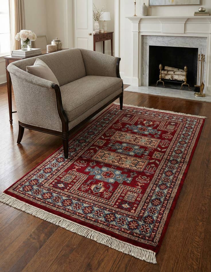 Detail image of 4' 1 x 6' 4 Hand Knotted Kazak Oriental Wool Rug