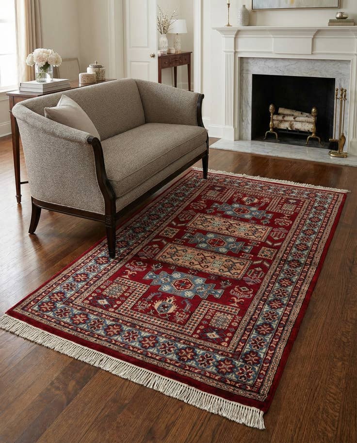 Detail image of 4' 1 x 6' 4 Hand Knotted Kazak Oriental Wool Rug