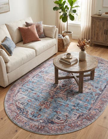 Blue Washable Maahru Oval Rug