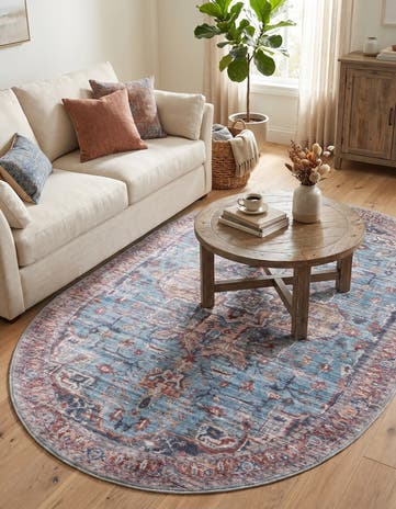 Blue Washable Maahru Oval Rug