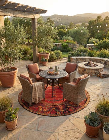 7' x 7' Easy-Clean Tribal Indoor / Outdoor Round Rug