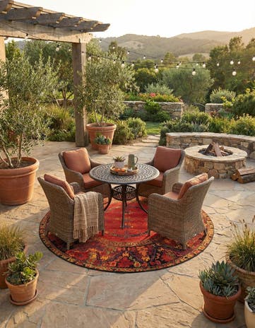7' x 7' Easy-Clean Tribal Indoor / Outdoor Round Rug