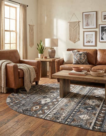 Khaki Gray Eco Southwestern Oval Rug
