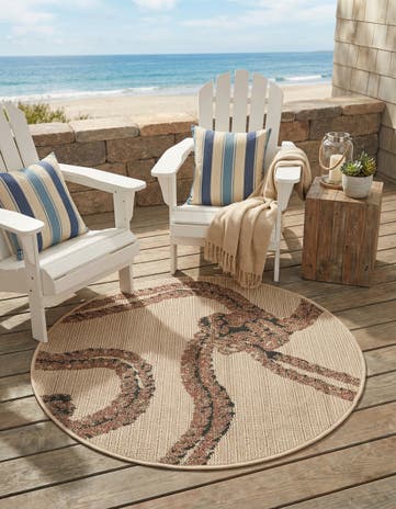 3' x 3' Easy-Clean Coastal Indoor / Outdoor Round Rug