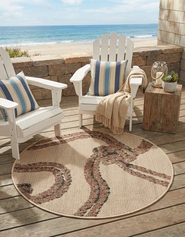 3' x 3' Easy-Clean Coastal Indoor / Outdoor Round Rug