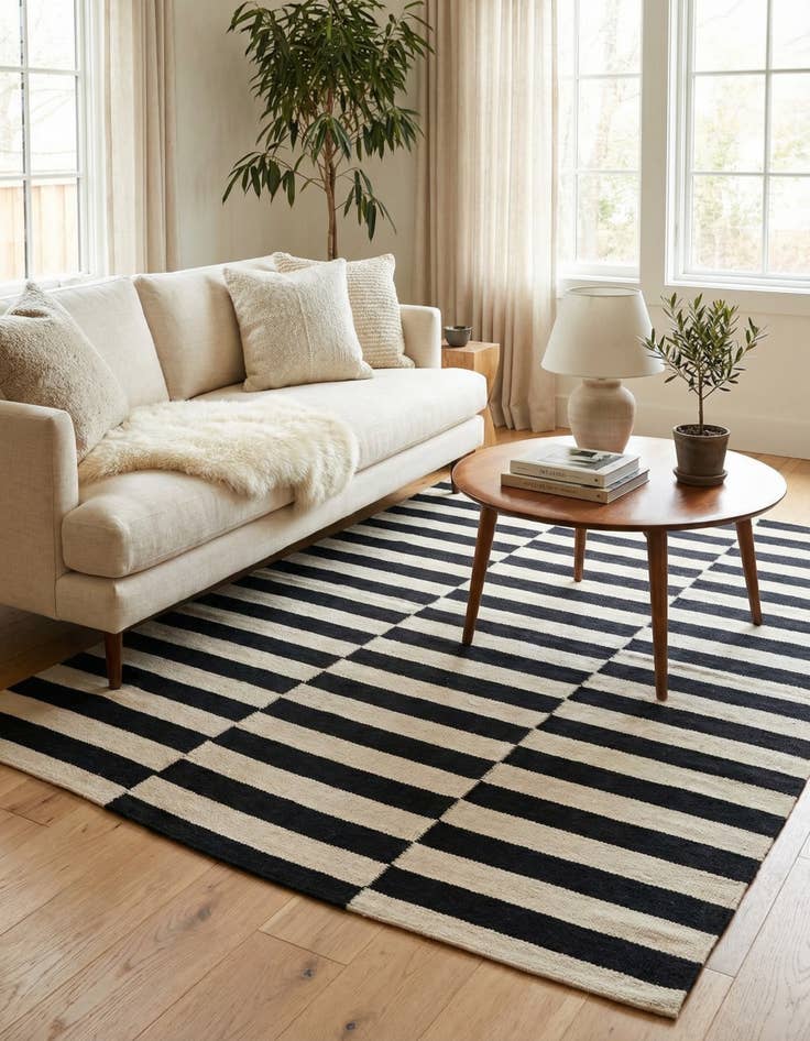 Detail image of 4' 2 x 5' 10 Hand Woven Kilim Modern Wool Rug