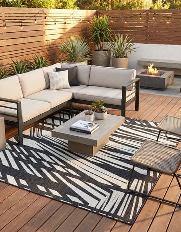 Black and White Easy-Clean Modern Indoor / Outdoor Square Rug