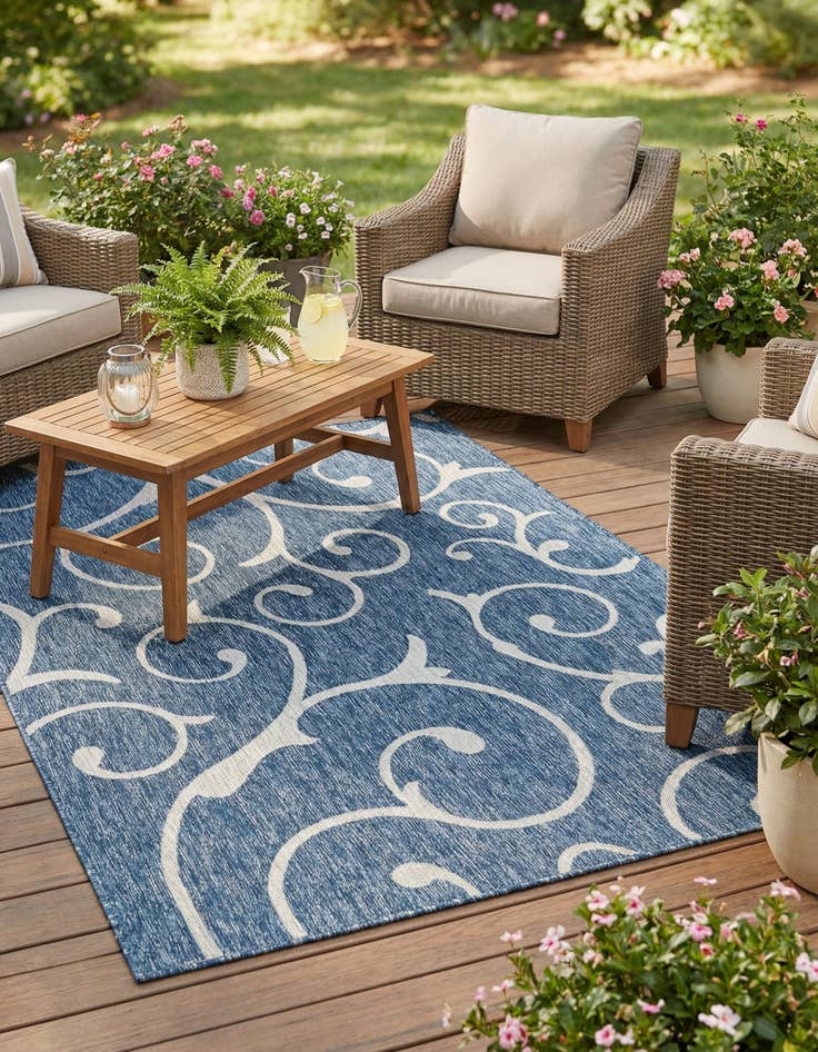 Detail image of 5' 3 x 8' Washable Botanical Indoor / Outdoor Rug