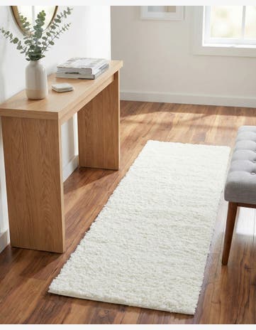 White Soft Solid Shag Runner Rug