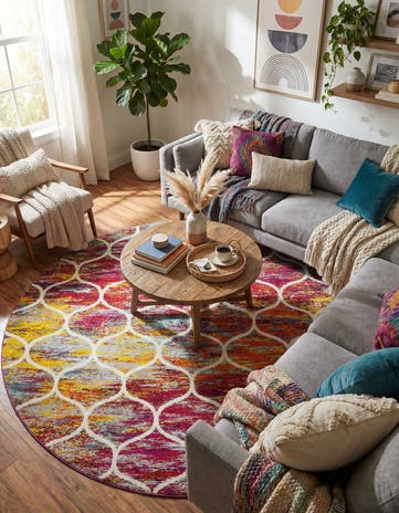 7' 10 x 7' 10 Lattice Frieze Round Rug