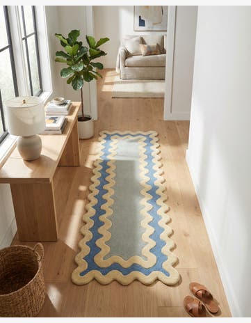 Blue Happy Rugs Wool Runner
