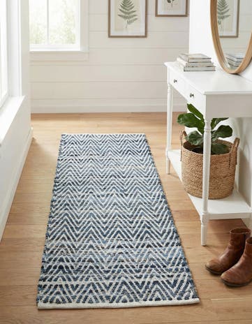 Denim Hand Woven Chindi Chevron Runner Rug