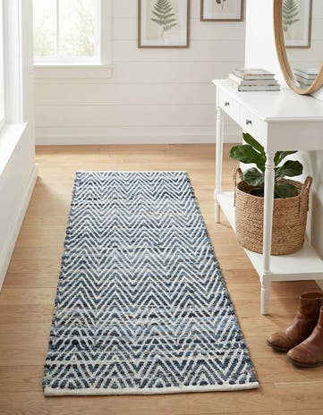 Denim Hand Woven Chindi Chevron Runner Rug