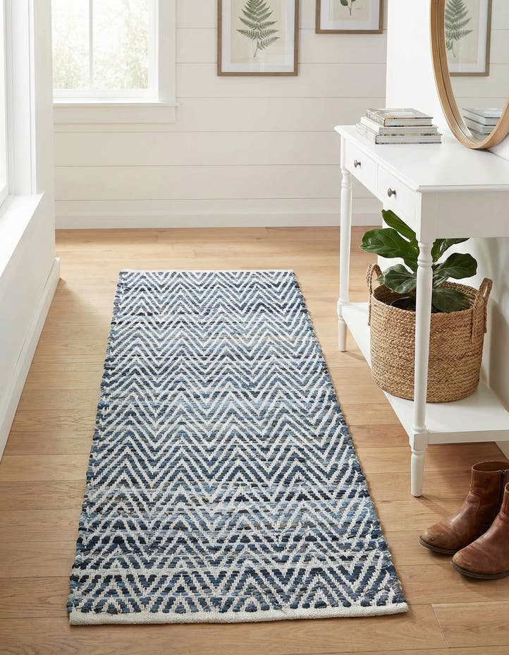 2' 2 x 6' 1 Hand Woven Chindi Chevron Runner Rug