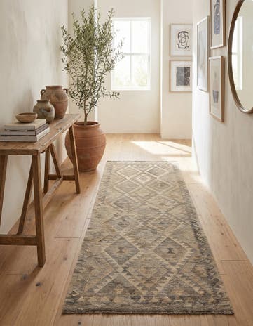 3' 3 x 9' 7 Hand Woven Kilim Maymana Wool Square Rug
