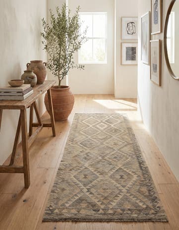 3' 3 x 9' 7 Hand Woven Kilim Maymana Wool Square Rug