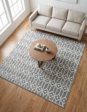 Gray Lattice Trellis Square Rug