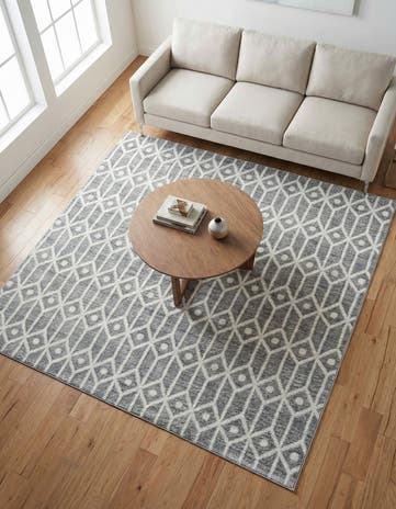 Gray Lattice Trellis Square Rug