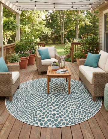 Teal Easy-Clean Jill Zarin Cape Town Indoor / Outdoor Round Rug