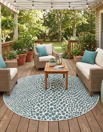 Teal Easy-Clean Jill Zarin Cape Town Indoor / Outdoor Round Rug