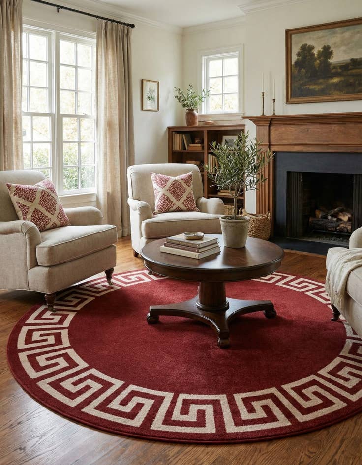 Detail image of 7' 10 x 7' 10 Greek Key Round Rug