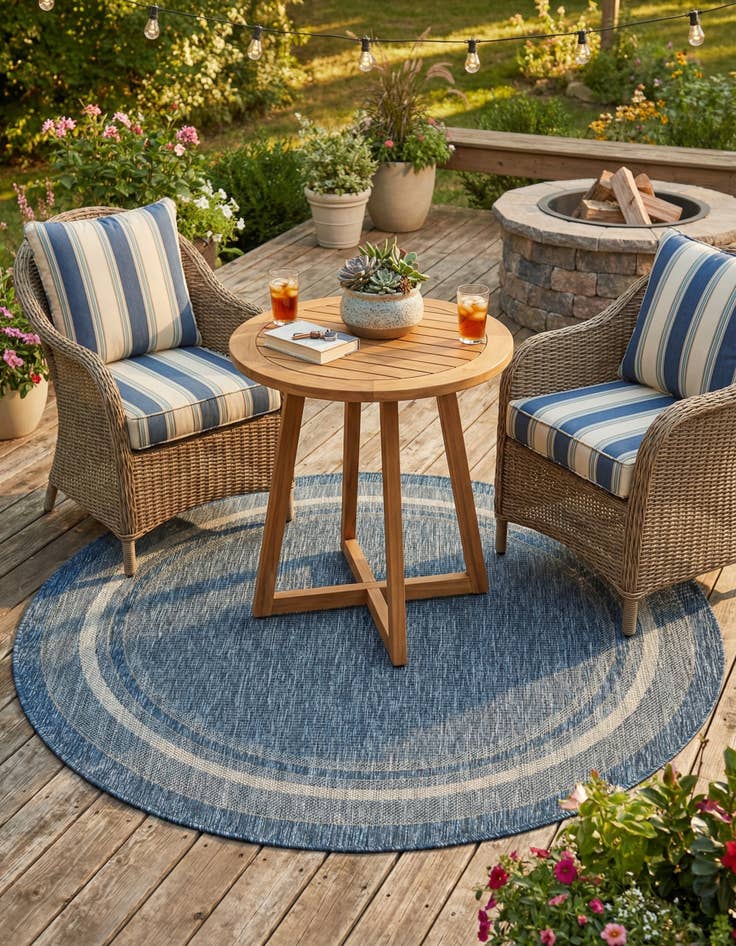 Detail image of 5' 3 x 5' 3 Washable Border Indoor / Outdoor Round Rug