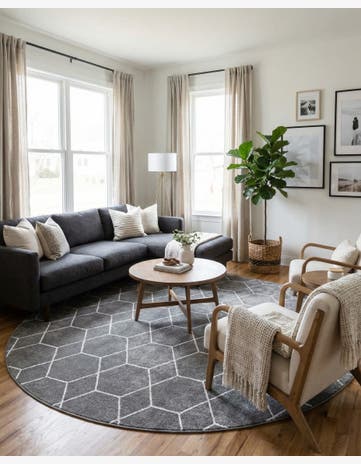 Light Gray Lattice Frieze Round Rug