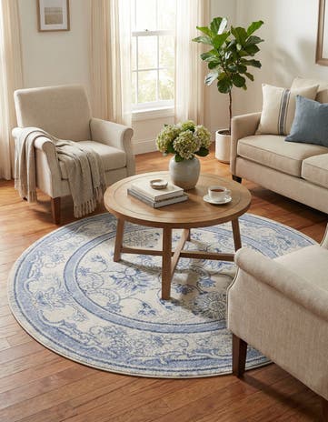 Ivory Blue Miranda Round Rug