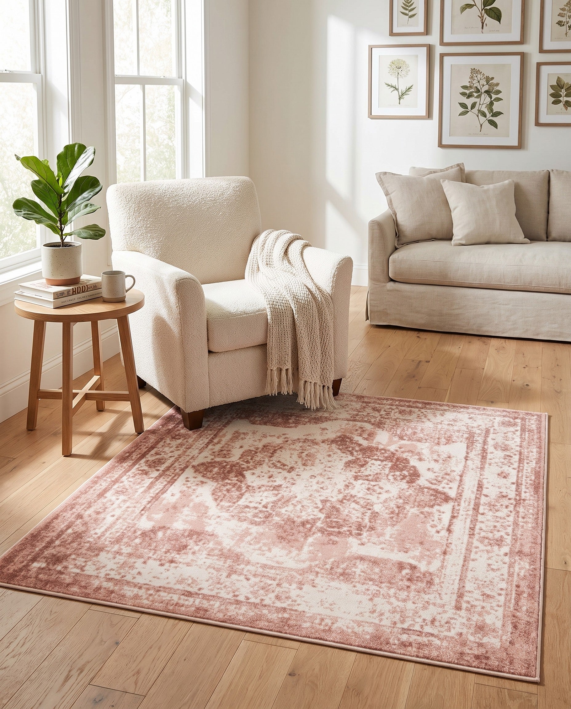 Rose Pink and Ivory Monaco Square Rug