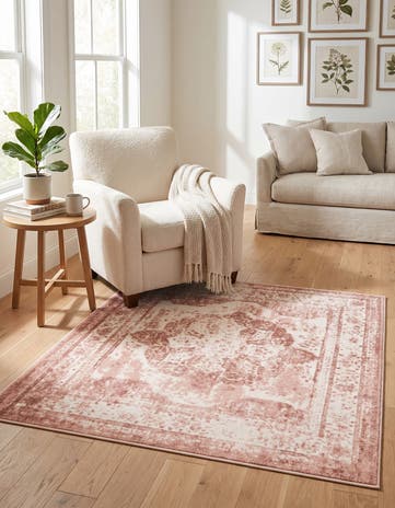 Rose Pink and Ivory Monaco Square Rug