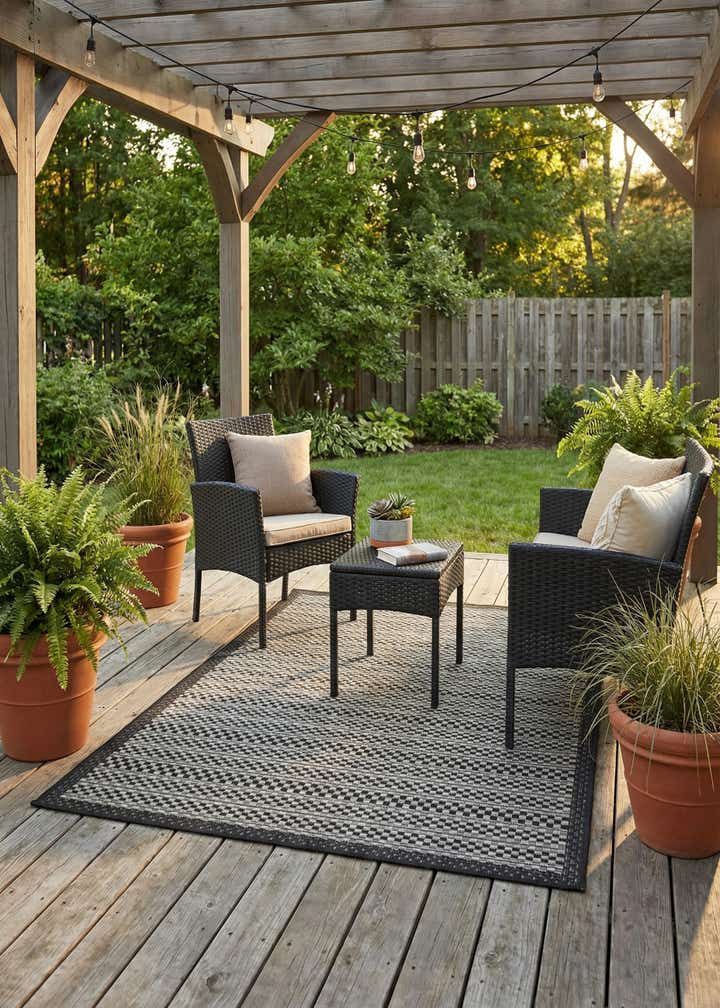 3' 3 x 5' Easy-Clean Border Indoor / Outdoor Rug