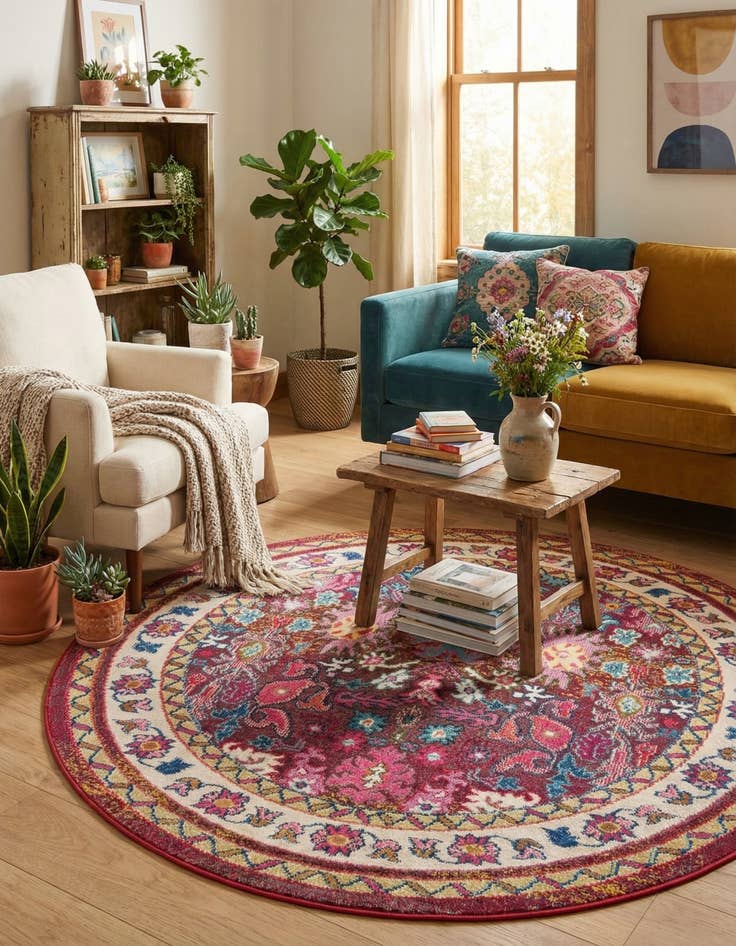 Detail image of 6' x 6' Washable Fleur Round Rug