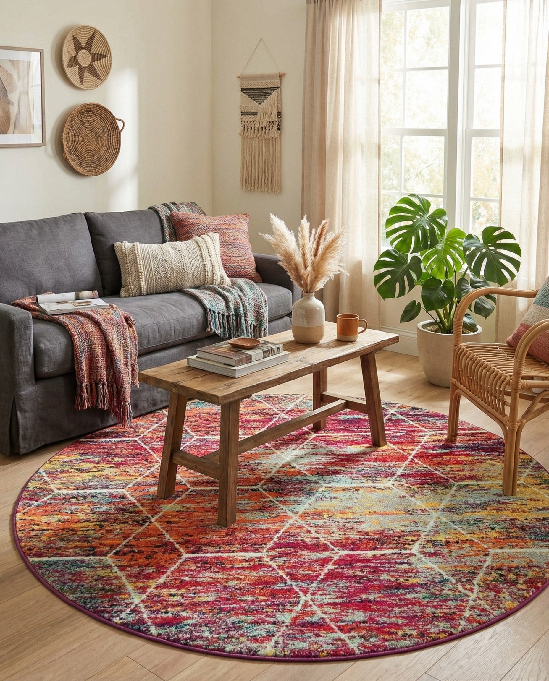 5' 3 x 5' 3 Trellis Frieze Round Rug