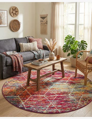 5' 3 x 5' 3 Trellis Frieze Round Rug