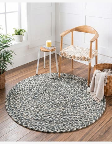 Gray Handmade Braided Chindi Round Rug