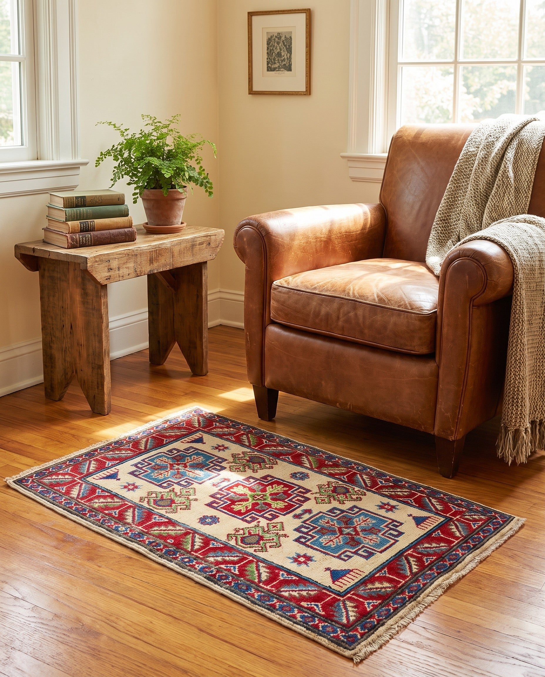 2' x 3' 1 Hand Knotted Kazak Rug