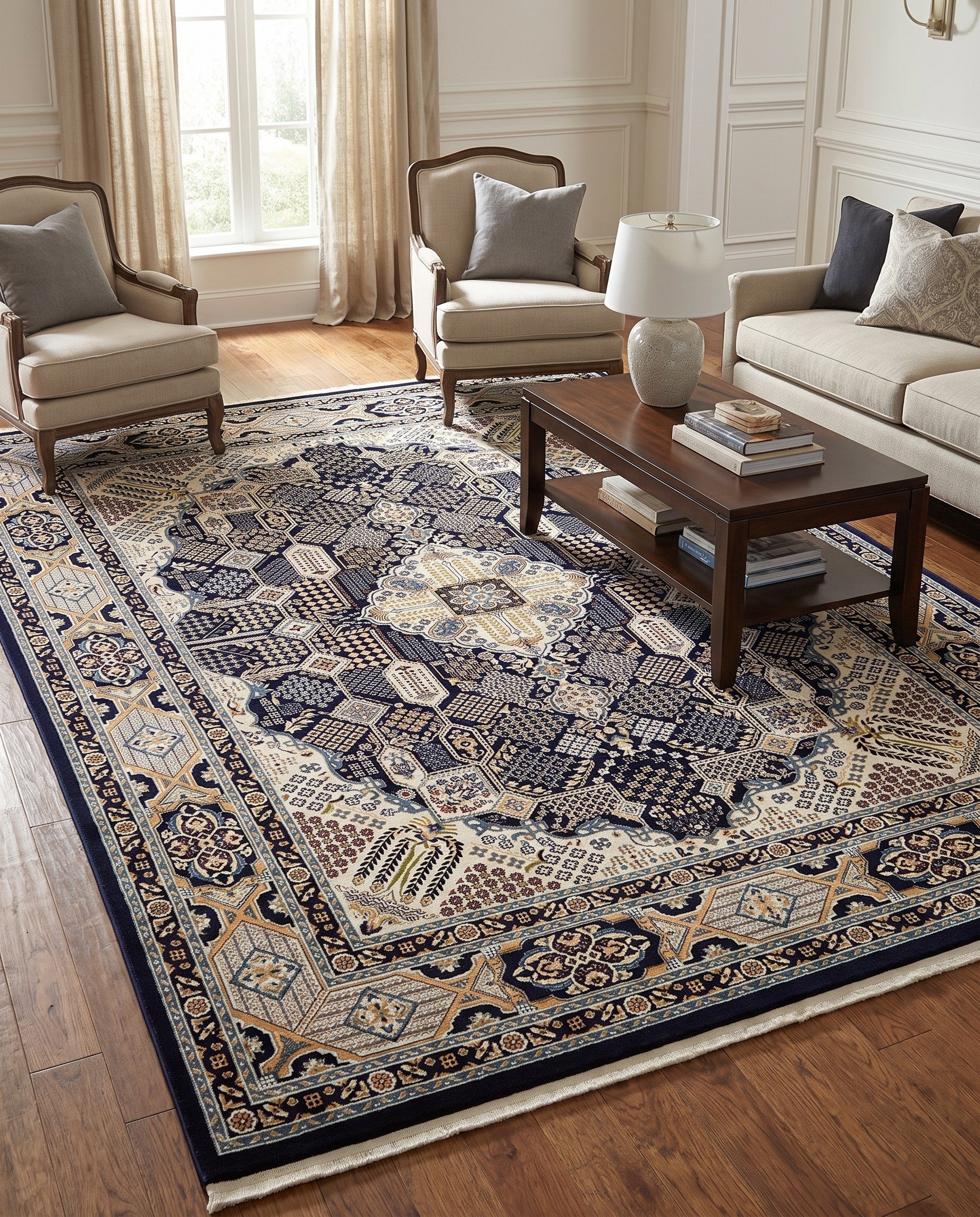 Navy Blue Nain Design Rug