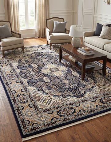 Navy Blue Nain Design Rug
