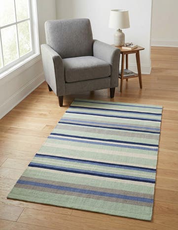 Aqua Blue and Gray Hand Woven Flatweave Cotton Dhurrie Rug