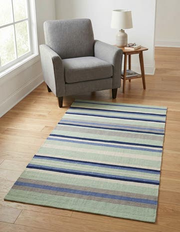 Aqua Blue and Gray Hand Woven Flatweave Cotton Dhurrie Rug
