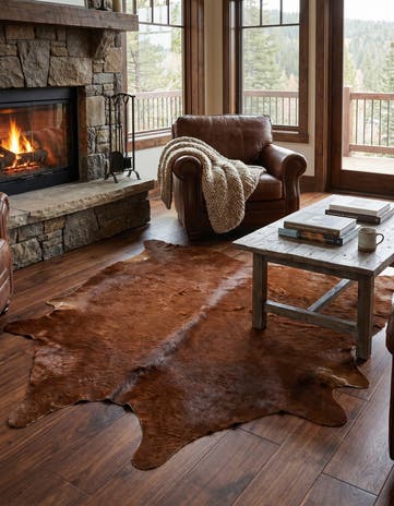 4' 11 x 5' 5 Cowhide Leather Square Rug