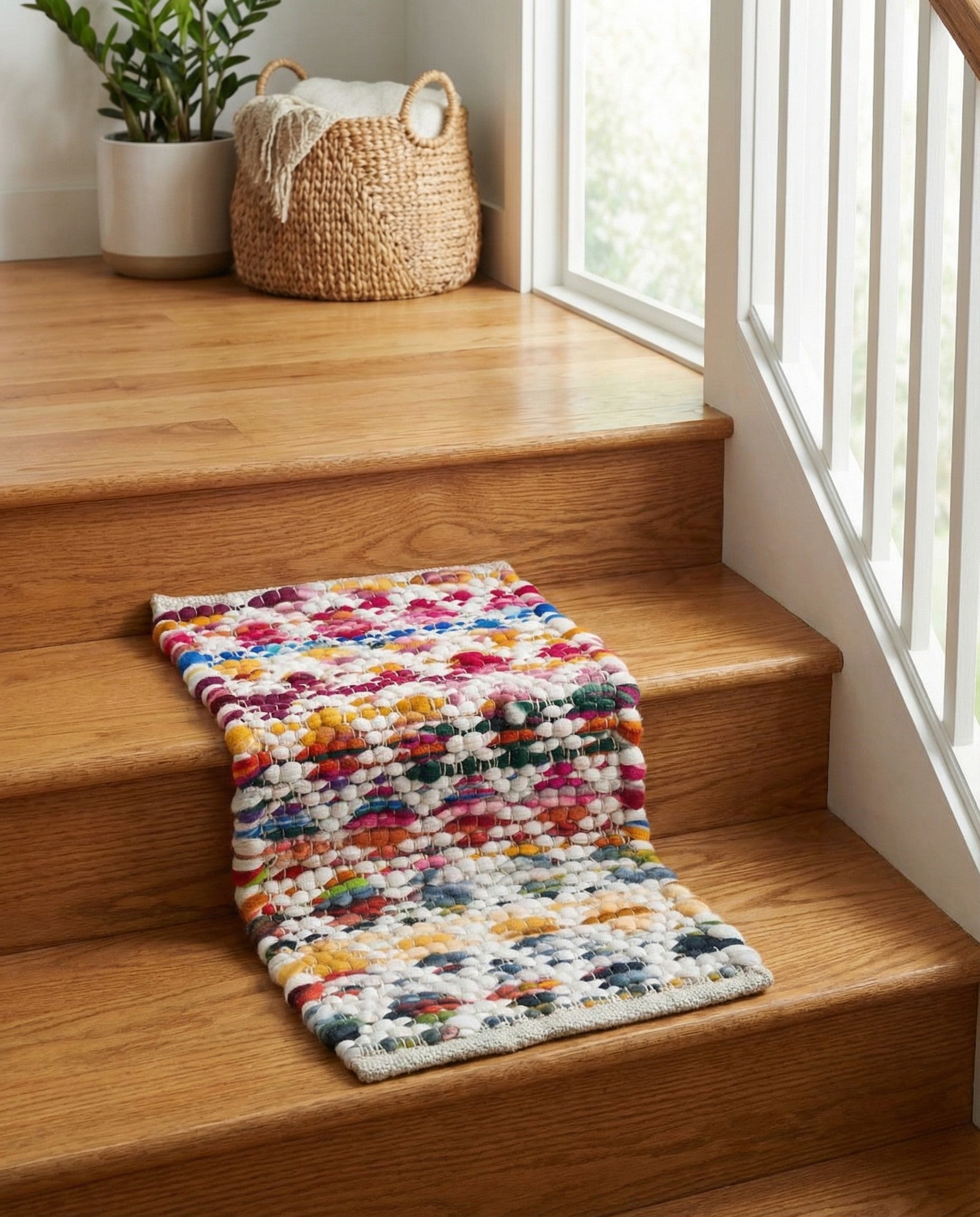 0' 9 x 2' 6  Hand Braided Chindi Stair Rug