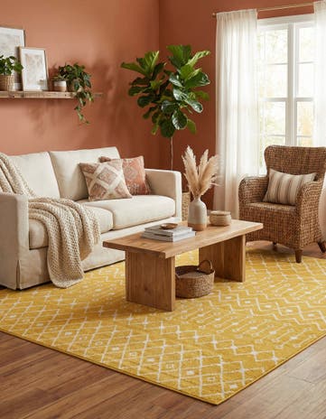 Yellow Moroccan Trellis Square Rug