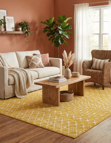 Yellow Moroccan Trellis Square Rug